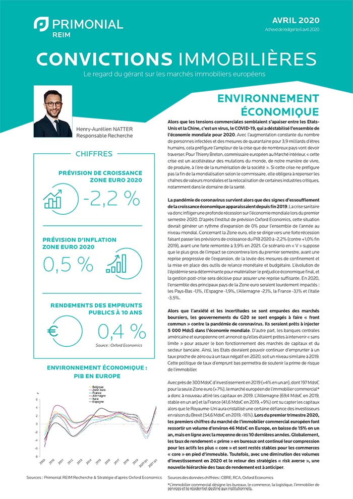 Couverture Note Marché immobilier europe bureaux commerce résidentiel santé hôtel 