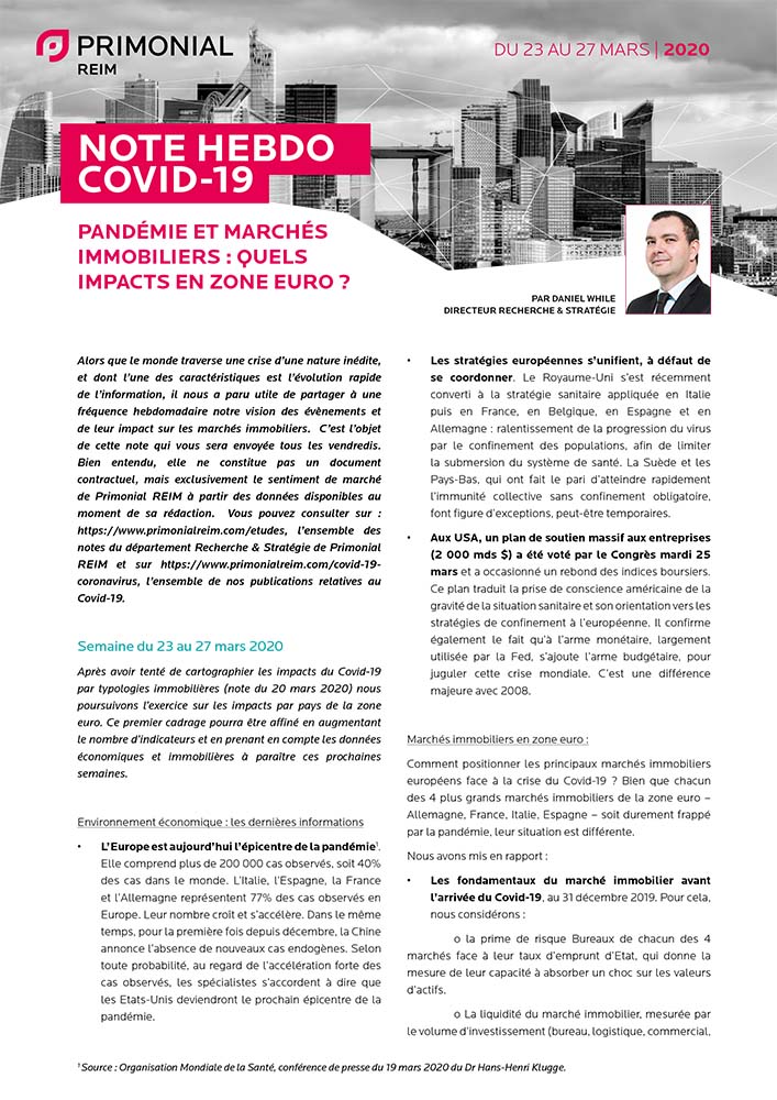 note hebdomadaire covid-19 immobilier recherche Praemia REIM