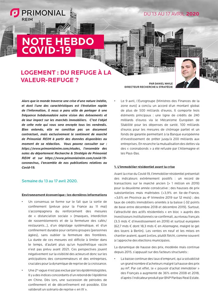 note hebdomadaire covid-19 immobilier recherche Praemia REIM