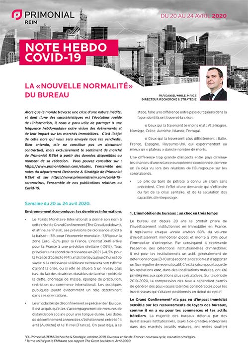 note hebdomadaire covid-19 immobilier recherche Praemia REIM