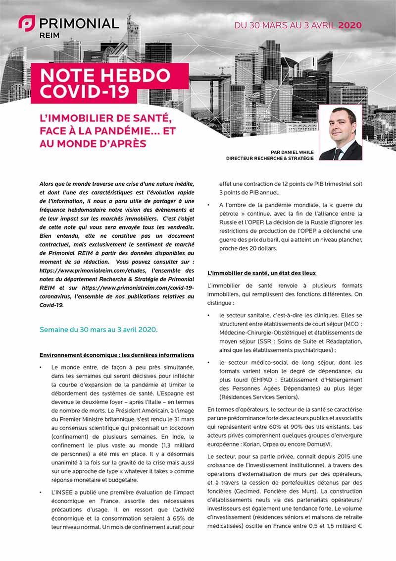 note hebdomadaire covid-19 immobilier recherche Praemia REIM